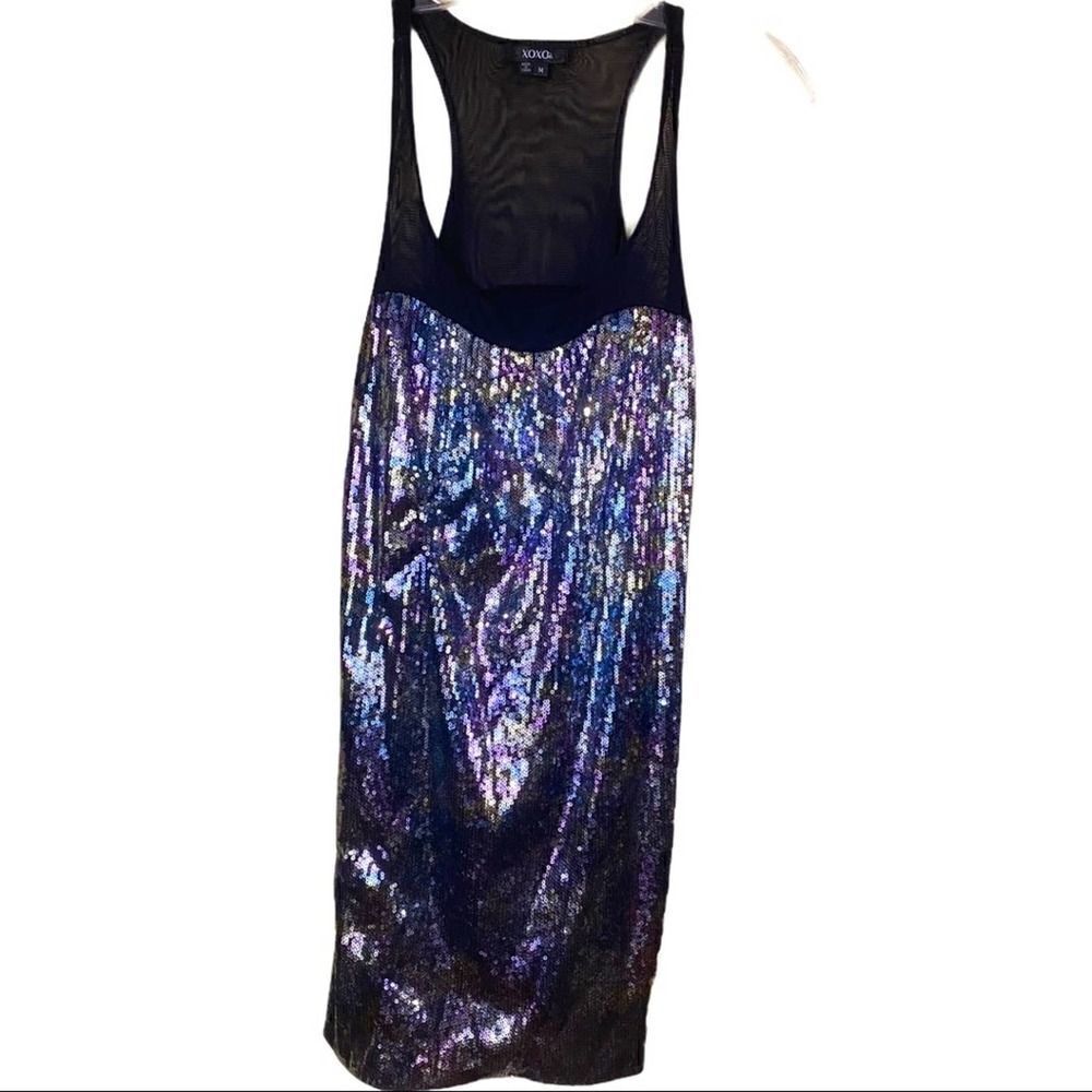XOXO Multi Colored Sequins Sleeveless Black Dress Size Medium